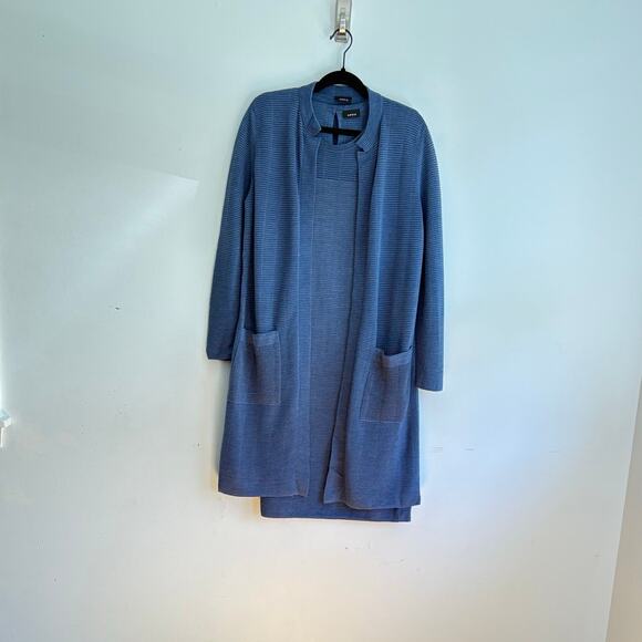 AKRIS Long Sleeve Cardigan Wool/Silk Grid Optics Sweater Long Duster Pockets L - Picture 3 of 8